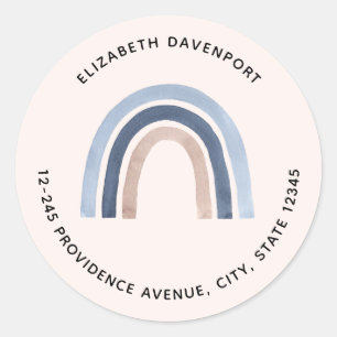 Sticker Rond Blue and Peach Rainbow Boho Design Address