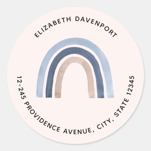 Sticker Rond Blue and Peach Rainbow Boho Design Address (Devant)