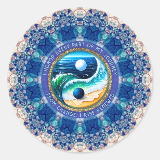 Sticker Rond Blue Aqua Balance Rise Journey  Change Affirmation (Devant)