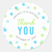 Sticker Rond Blue Aqua Green Confetti Anniversaire Merci (Devant)
