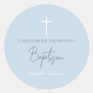 Sticker Rond Blue Baby Boy Calligraphie Baptême