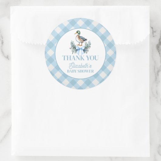 Sticker Rond Blue Baby Boy Mallard Duck Baby shower (Sac)