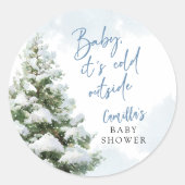 Sticker Rond Blue Baby It's Cold Outside Baby Shower (Devant)