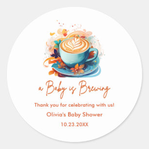 Sticker Rond Blue Baby prépare du café Baby Shower Remerciement