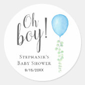 Sticker Rond Blue Balloon Eucalyptus Baby Shower  (Devant)