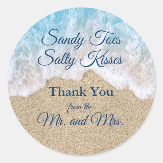 Sticker Rond Blue Beach Waves Sandy Toits Salty Baisers Merci (Devant)