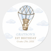 Sticker Rond Blue Bear Hot Air Balloon Boys 1er anniversaire (Devant)