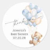 Sticker Rond Blue Bearly wait Baby Boy Shower Merci (Devant)