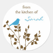 Sticker Rond Blue Bird Name Baking and Canning (Devant)