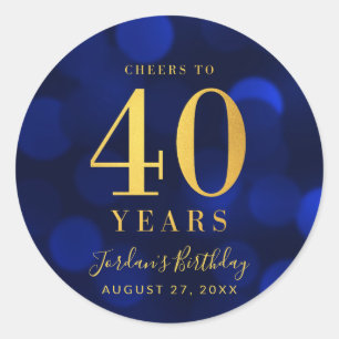 Sticker Rond Blue Bokeh Gold salue à 40 ans anniversaire