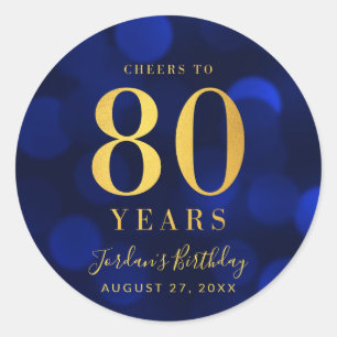 Sticker Rond Blue Bokeh Gold salue à 80 ans anniversaire