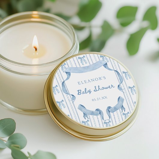 Sticker Rond Blue Bow Coquette Blue Boy baby shower