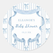 Sticker Rond Blue Bow Coquette Blue Boy baby shower (Devant)