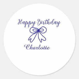 Sticker Rond Blue bow CUTIE AJOUTER NOM BABY heureux anniversai