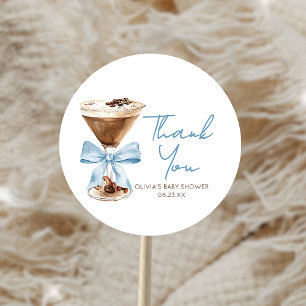 Sticker Rond Blue Bow Espresso Martini Baby Shower