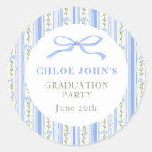 Sticker Rond Blue Bow Floral Graduation (Devant)