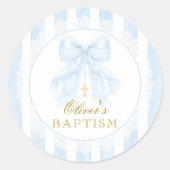 Sticker Rond Blue Bow Lace Boy Baptism (Devant)