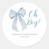 Sticker Rond Blue Bow Oh Boy Baby shower (Devant)
