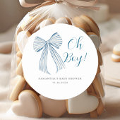 Sticker Rond Blue Bow Oh Boy Baby shower
