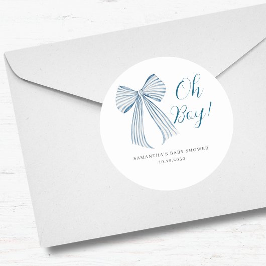 Sticker Rond Blue Bow Oh Boy Baby shower