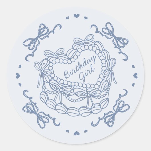 Sticker Rond Blue Bow Retro Coeur Coquette gâteau Anniversaire  (Devant)
