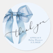 Sticker Rond Blue Bow script Oh garçon Baby shower Merci (Devant)