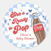 Sticker Rond Blue Bow She's Ready to Pop Baby Shower (Devant)