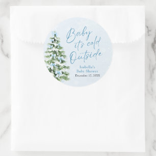 Sticker Rond Blue Bows Boy Baby It's Cold Outside Baby shower