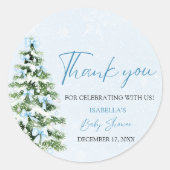 Sticker Rond Blue Bows Christmas Tree Girl Baby shower d'hiver (Devant)