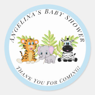 Sticker Rond Blue Boy Baby shower Safari Jungle Animaux