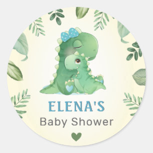 Sticker Rond Blue Boy Dinosaur Dino Baby shower Saupoudrer