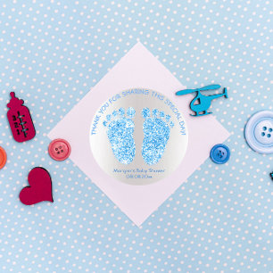 Sticker Rond Blue Boy Parties scintillant Pieds Baby shower Fav