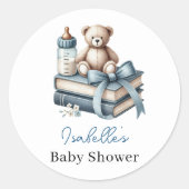 Sticker Rond Blue Boy Teddy Bear Baby shower Nouveau Chapitre C (Devant)