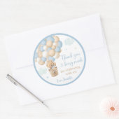 Sticker Rond Blue Boy Teddy Bear Hot Air Baby shower (Enveloppe)