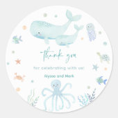 Sticker Rond Blue Boy Under the Sea Baby shower Merci (Devant)