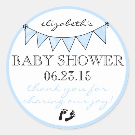 Sticker Rond Blue Bunting Baby Footprints Douche Merci (Devant)