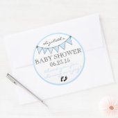 Sticker Rond Blue Bunting Baby Footprints Douche Merci (Enveloppe)