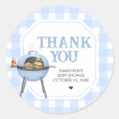Sticker Rond Blue Burger BBQ Baby Shower (Devant)