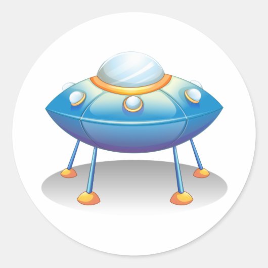 Sticker Rond Blue Cartoon UFO Spaceship Fun Sci-Fi (Devant)
