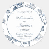 Sticker Rond Blue Chinoiserie Christian Wedding Thank You (Devant)