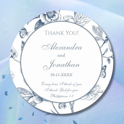 Sticker Rond Blue Chinoiserie Christian Wedding Thank You