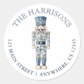 Sticker Rond Blue Chinoiserie Christmas Nutcracker Adresse (Devant)