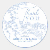 Sticker Rond Blue Chinoiserie Toile de Jouy Programme de mariag (Devant)