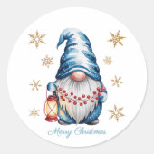 Sticker Rond Blue Christmas Gnome with Red Lantern Berries (Devant)