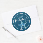 Sticker Rond Blue Christmas Star Joyeux Fête / Bleu (Enveloppe)