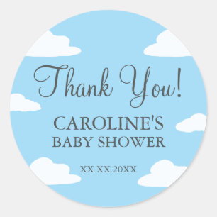 Sticker Rond Blue Clouds C'est un garçon Baby shower Invitation