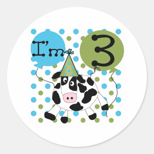 Sticker Rond Blue Cow 3e anniversaire (Devant)