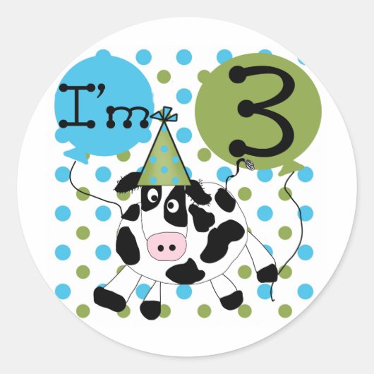 Sticker Rond Blue Cow 3e Anniversaire Tshirts et cadeaux (Devant)