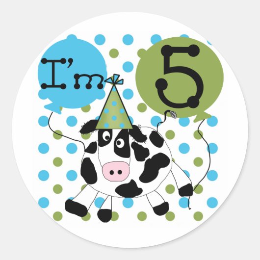 Sticker Rond Blue Cow 5th Birthday Tshirts et cadeaux (Devant)