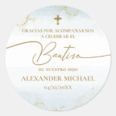 Sticker Rond Blue Cross Boy Thank You Baptism Bautizo (Devant)